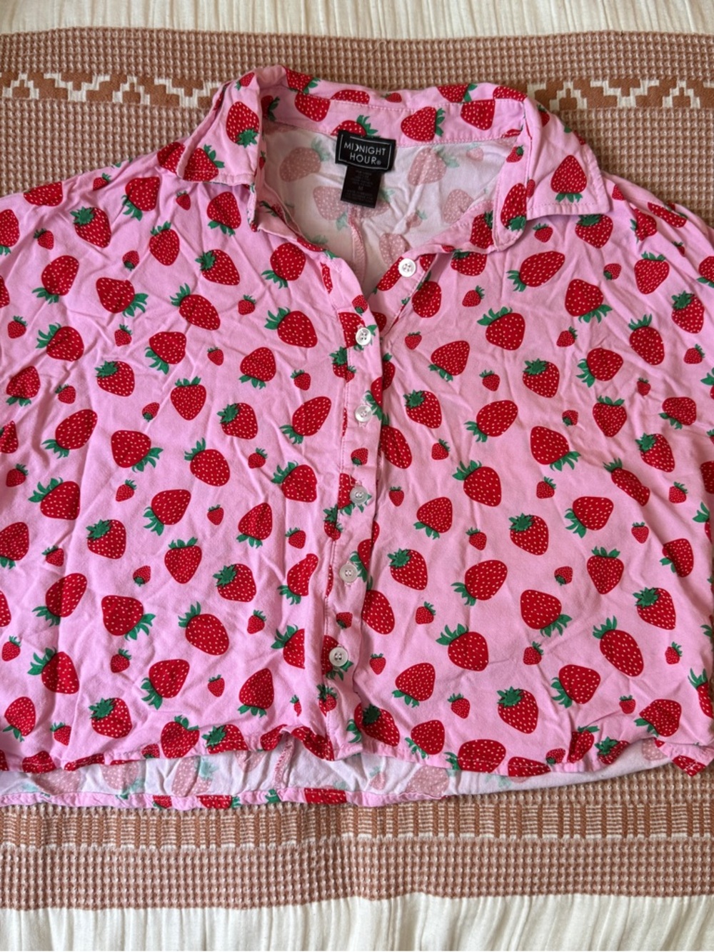 Midnight Hour Pink Strawberry Print Crop Top